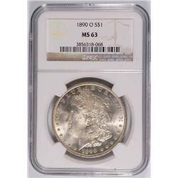 1890-O MORGAN SILVER DOLLAR, NGC MS-63  WHITE