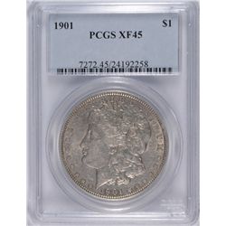 1901 MORGAN SILVER DOLLAR, PCGS XF/AU-45  NICE!!