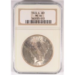 1923-S PEACE SILVER DOLLAR, NGC MS-64  WHITE AND NICE!