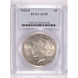 1924-S PEACE SILVER DOLLAR, PCGS AU-55   WHITE