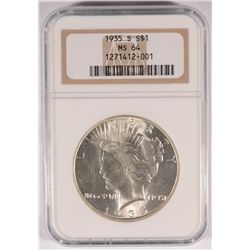 1935-S PEACE SILVER DOLLAR, NGC MS-64 BLAST WHITE  HARD TO FIND!!
