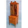 Image 1 : A Sheraton revival satinwood display cabinet, marquetry inlaid and having broken architectural pe...