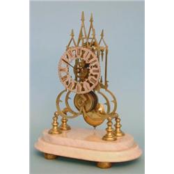 A 19th century brass 8-day single fusee skeleton timepiece, the pierced silvered dial with Roman...