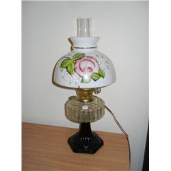 Antique Oil Lamp Hand Painted Shade, been electrified