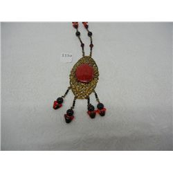 Vintage Red Coral and Glass Bead Necklace