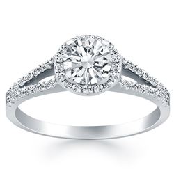 14K White Gold Diamond Halo Split Shank Engagement Ring