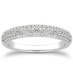 14K White Gold Triple Multi-Row Micro- Pave Diamond Wedding Ring Band