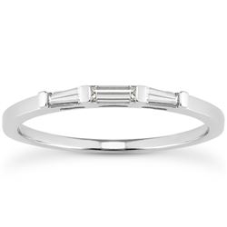 14K White Gold Thin Tapered Baguette Three Stone Diamond Wedding Band