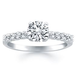 14K White Gold Shared Prong Diamond Band Accent Engagement Ring