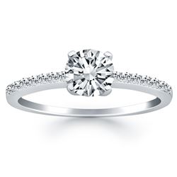 14K White Gold Engagement Ring with Pave Diamond Band