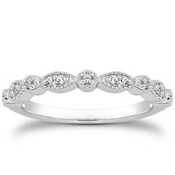 14K White Gold Vintage Look Fancy Pave Diamond Milgrain Wedding Ring Band