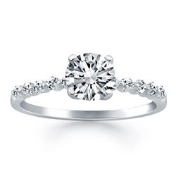 14K White Gold Diamond Engagement Ring with Shared Prong Diamond Accents