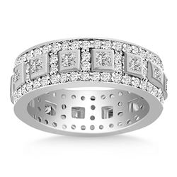 14K White Gold Princess and Round Cut Diamond Eternity Ring