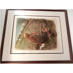 Hand Water Colored Twig Painting 201/485, R Doyle, Girl playing instrument by the lake