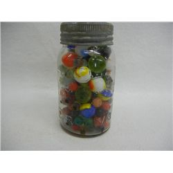 Quart Jar of Marbles, some shooters