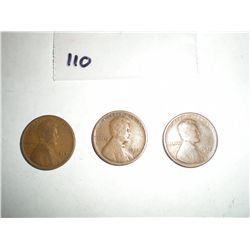 1917D,S,P wheat pennies three coin set