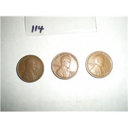 1918D,S,P wheat pennies three coin set