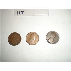 1919D,S,P wheat pennies three coin set