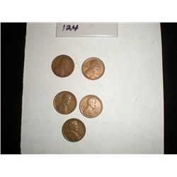 1924 wheat pennies x5
