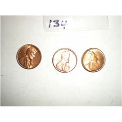 1953S, 1956D, 1958 Very High Grades wheat pennies three coin set
