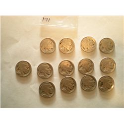 1929 Buffalo Nickels x13