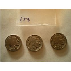 1934 Buffalo Nickels x3
