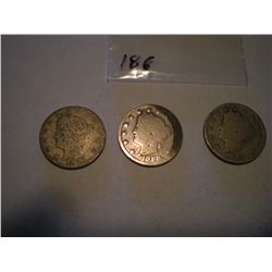 1897, 1898, 1899 "V"/Liberty Nickels 3 coin set!!