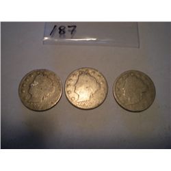 1897, 1898, 1899 "V"/Liberty Nickels 3 coin set!!
