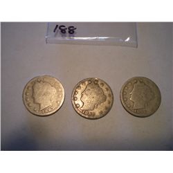 1897, 1898, 1899 "V"/Liberty Nickels 3 coin set!!