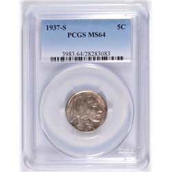 1937-S BUFFALO NICKEL, PCGS MS-64