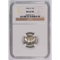 1944-D MERCURY DIME, NGC MS-66 FB  WHITE