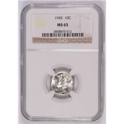 1945 MERCURY DIME, NGC MS-65   WHITE