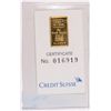 Image 1 : CREDIT SUISSE 2 GRAM .999 GOLD INGOT WITH CERT IN VINYL HOLDER