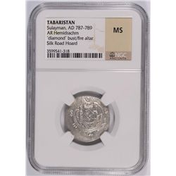 ANCIENT ROMAN  HEMIDRACHM, TABARISTAN, SULAYMMAN, A.D. 787-789 NGC MINT STATE!