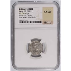 ROMAN EMPIRE, GETA, A.D. 209-211, SILVER DENARIUS, ISSUED AS CAESAR, NGC XF