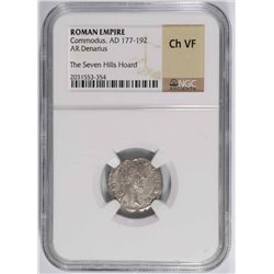 ROMAN EMPIRE ANCIENT SILVER DENARIUS, COMMODUS A.D. 177-192, NGC CHOICE VF