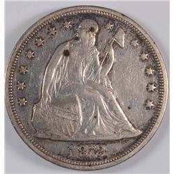 1872 SEATED DOLLAR, AU   NICE LUSTER!  MINOR BAG MARKS AS ALWAYS.