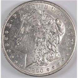 1890-CC MORGAN SILVER DOLLAR, AU-58 NICE!