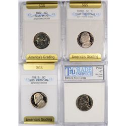 (4) JEFFERSON NICKELS SLABBED PROOFS (62, 79-S I, 81-S, 00-S)