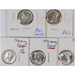 (5) MERCURY DIMES (17-S, 18-D, 19-S, 35, 37)