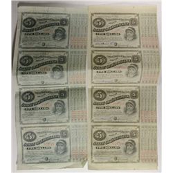 2-UNCUT SHEETS $5 BABY BONDS 1870's LOUISIANA