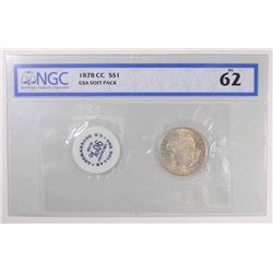 1878-CC GSA SOFT PACK NGC MS62 RARE!
