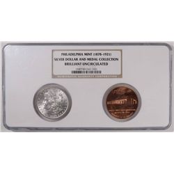 NGC PHILADELPHIA MINT SET, SILVER DOLLAR & MEDAL COLLECTION