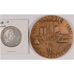 1918 ILLINOIS HALF & 1968 BRONZE ILLINOIS SESQI MEDAL
