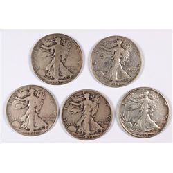 (5) WALKING LIBERTY HALF DOLLARS (37-D, 38, 39, 39-D, 40-S)