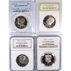 (4) PROOF SLABBED KENNEDY HALF DOLLARS (77-S, 81-S, 05-S, 09-S)