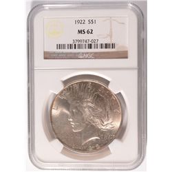 1922 PEACE DOLLAR NGC MS-62