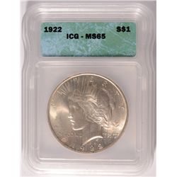 1922 PEACE DOLLAR ICG MS-65