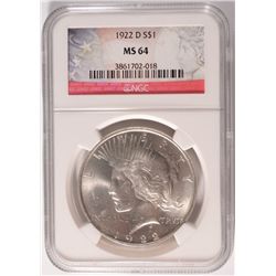 1922-D PEACE DOLLAR NGC MS-64