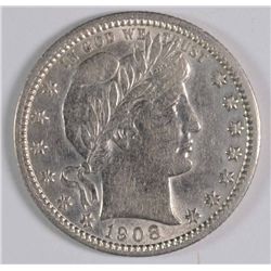 1908 Barber Quarter AU 58, WHITE